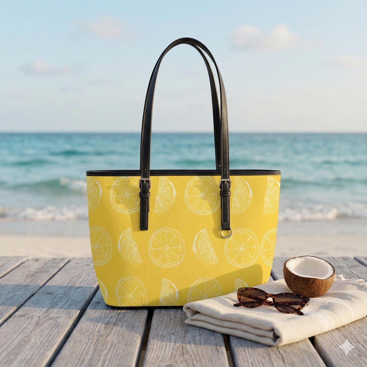 Yellow Citrus Tote Bag, Lemon Slice Shoulder Purse, Bright Market Carryall, Sunny Summer Handbag