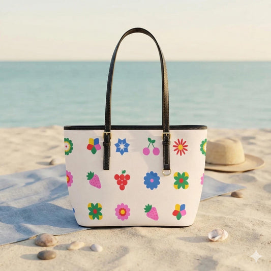 Retro Fruit Tote Bag, Strawberry Cherry Shoulder Purse, Playful Market Carryall, Colorful Everyday Handbag