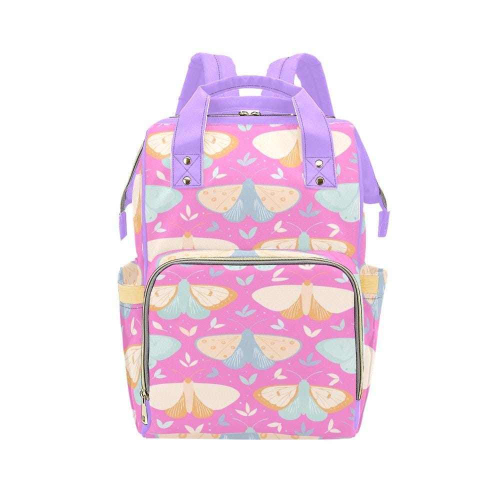 Moth Diaper Bag Backpack, Pink Cottagecore Baby Bag for Moms, Pastel Nursery Organizer, Whimsical Stroller Pack