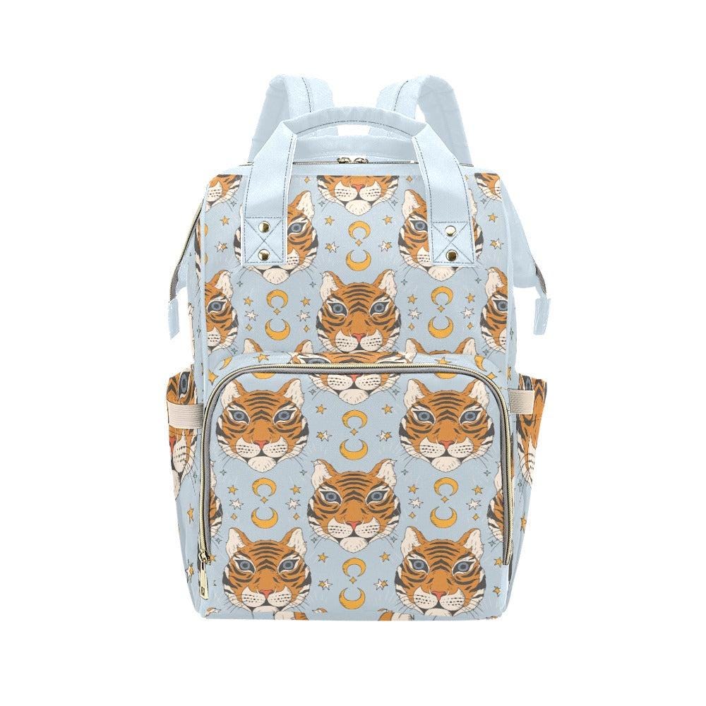 Tiger Diaper Bag Backpack, Celestial Mom Bag, Blue Baby Travel Bag, Moon Nursery Organizer, Animal Print Stroller Bag