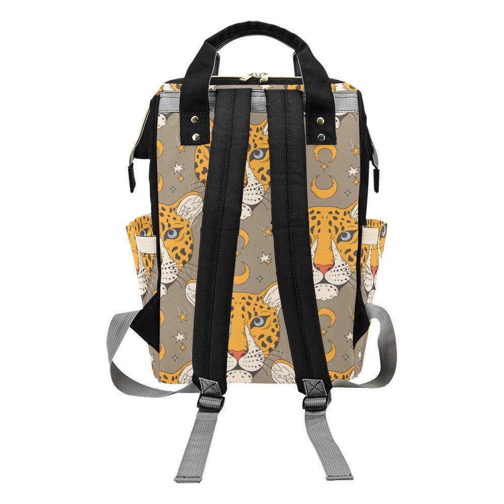 Leopard Diaper Bag Backpack, Neutral Mom Bag, Celestial Baby Backpack, Safari Nursery Organizer, Moon Stroller Bag