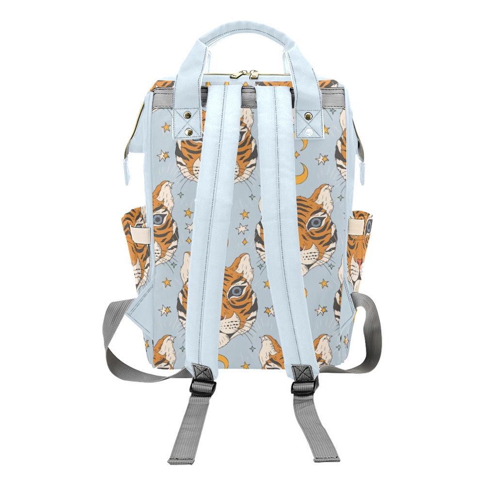 Tiger Diaper Bag Backpack, Celestial Mom Bag, Blue Baby Travel Bag, Moon Nursery Organizer, Animal Print Stroller Bag
