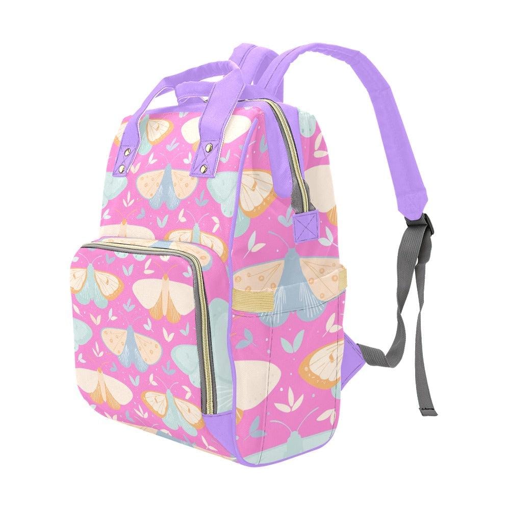 Moth Diaper Bag Backpack, Pink Cottagecore Baby Bag for Moms, Pastel Nursery Organizer, Whimsical Stroller Pack