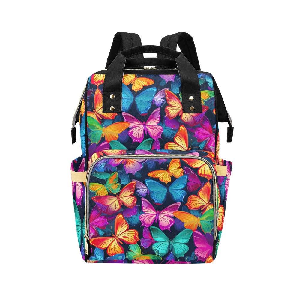 Butterfly Diaper Bag Backpack, Colorful Baby Travel Bag for Moms, Butterfly Print Nursery Organizer, Vibrant Stroller Bag
