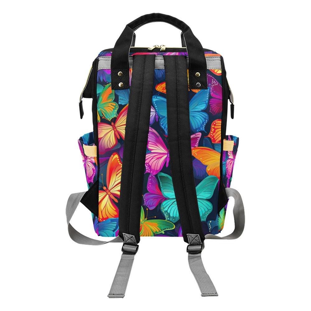 Butterfly Diaper Bag Backpack, Colorful Baby Travel Bag for Moms, Butterfly Print Nursery Organizer, Vibrant Stroller Bag