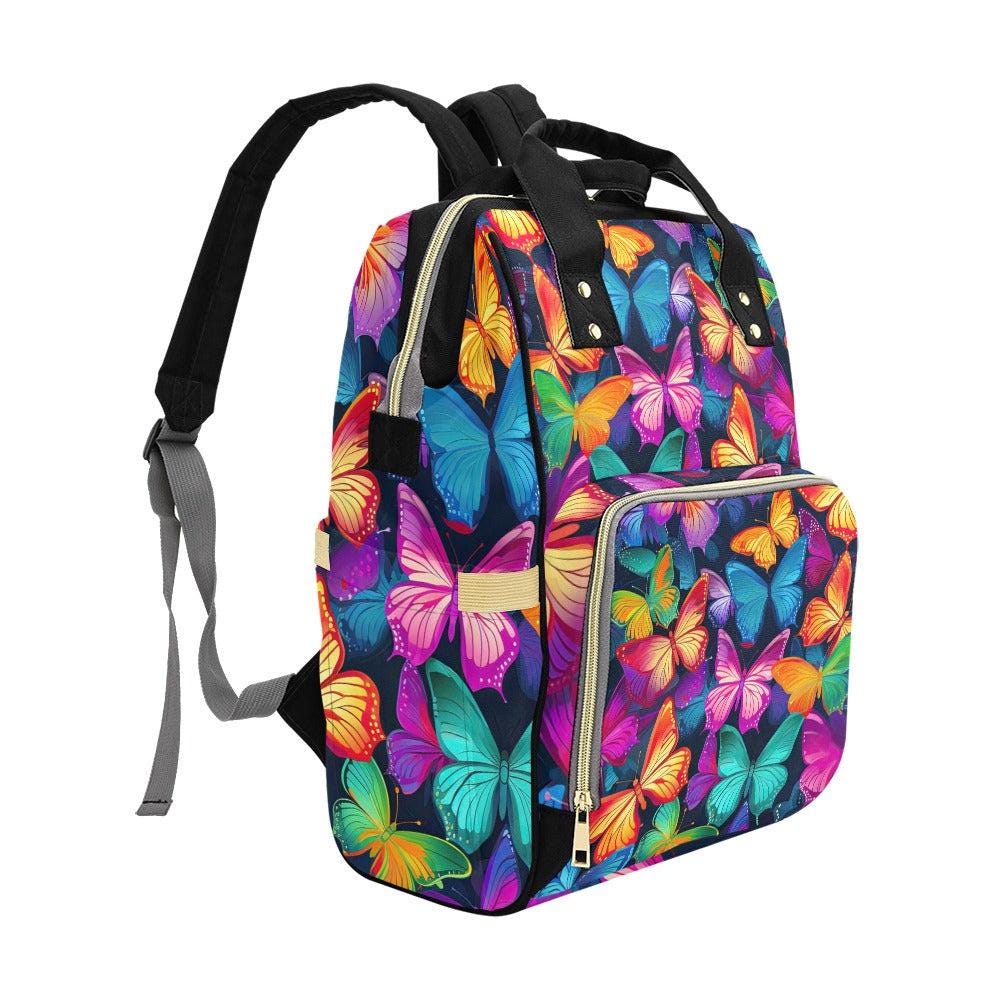 Butterfly Diaper Bag Backpack, Colorful Baby Travel Bag for Moms, Butterfly Print Nursery Organizer, Vibrant Stroller Bag