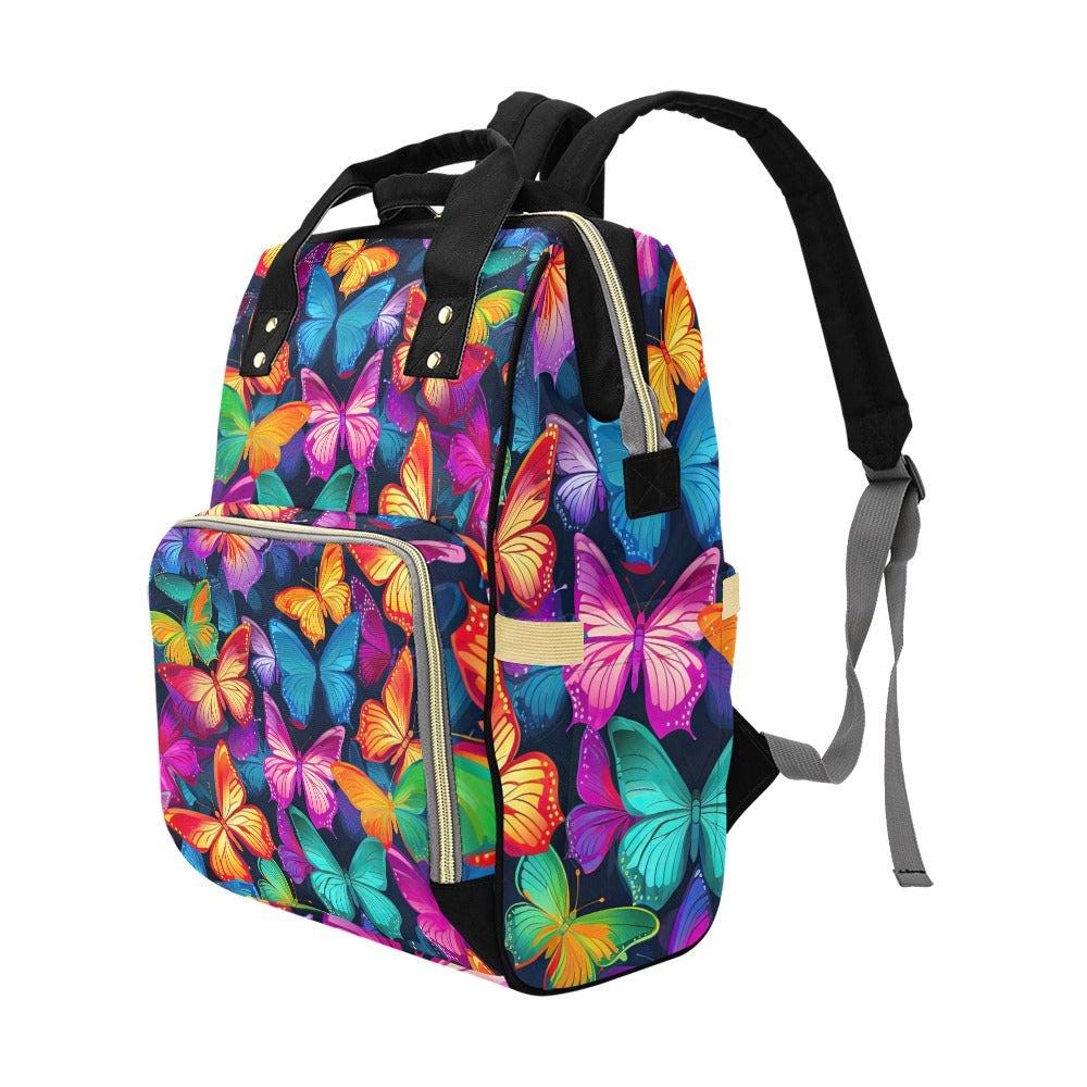 Butterfly Diaper Bag Backpack, Colorful Baby Travel Bag for Moms, Butterfly Print Nursery Organizer, Vibrant Stroller Bag