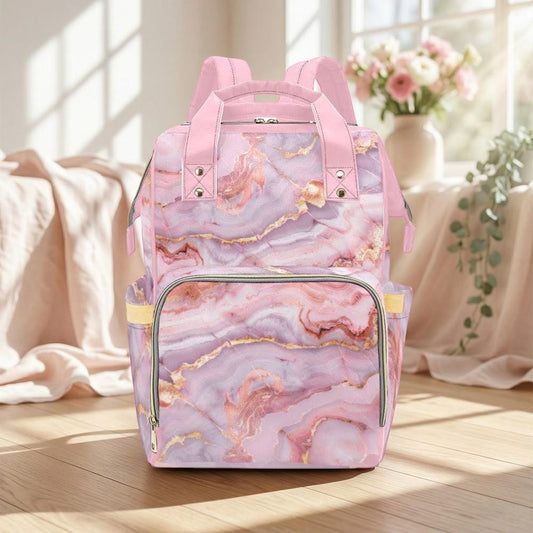 Pink Marble Diaper Bag Backpack, Blush Mom Backpack, Baby Travel Bag, Pastel Nursery Organizer, Chic Stroller Bag Gift