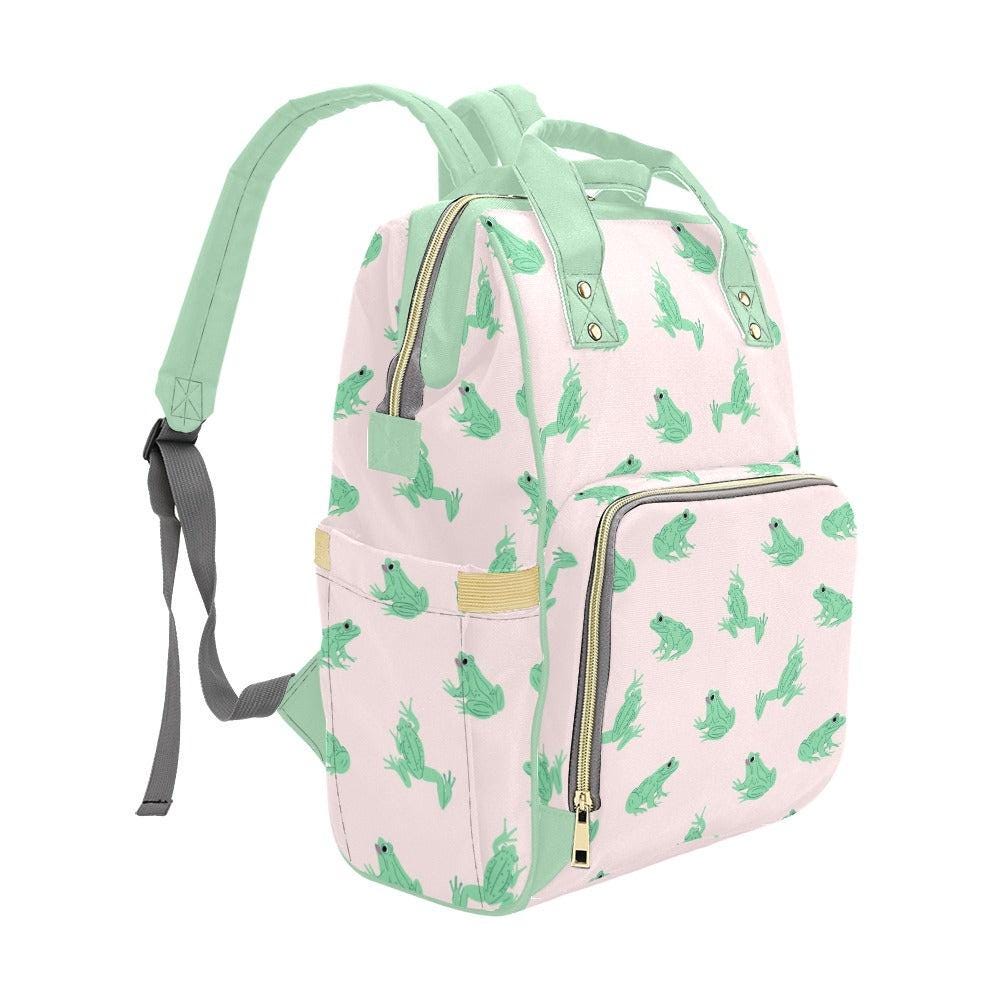 Frog Diaper Bag Backpack, Cute Baby Travel Bag for Moms, Pink Nursery Organizer, Stroller Backpack, Baby Shower Gift