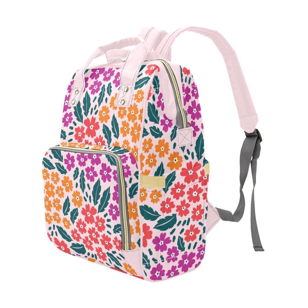 Retro Floral Diaper Bag Backpack, Pink Flower Mom Pack, Boho Baby Travel Bag, Nursery Organizer for Stylish Moms