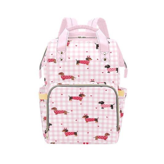 Dachshund Diaper Bag Backpack in Pink Gingham, Dog Lover Baby Bag, Cute Mom Backpack, Nursery Organizer, Stroller Travel Bag