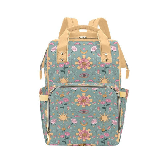 Celestial Diaper Bag Backpack, Boho Floral Baby Travel Bag, Sun Moon Mom Backpack, Nursery Organizer, Stroller Bag Gift