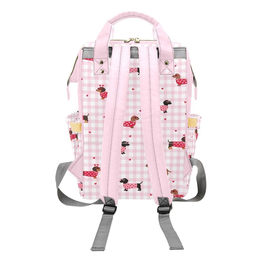 Dachshund Diaper Bag Backpack in Pink Gingham, Dog Lover Baby Bag, Cute Mom Backpack, Nursery Organizer, Stroller Travel Bag