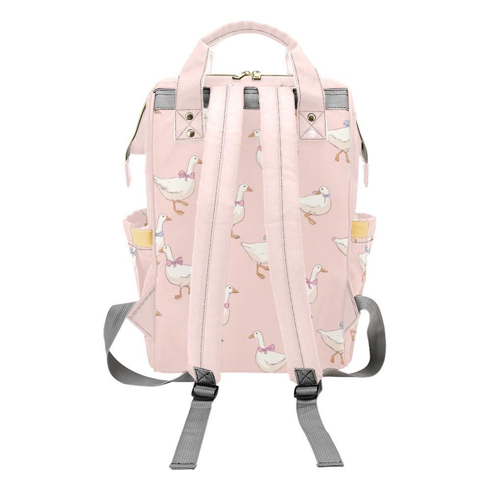 Pink Goose Diaper Bag Backpack, Bow Print Baby Bag, Balletcore Mom Backpack, Nursery Organizer, Stroller Travel Bag