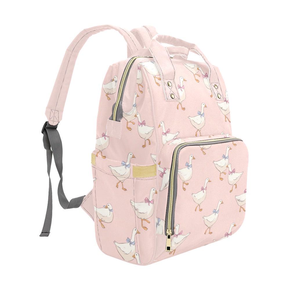 Pink Goose Diaper Bag Backpack, Bow Print Baby Bag, Balletcore Mom Backpack, Nursery Organizer, Stroller Travel Bag