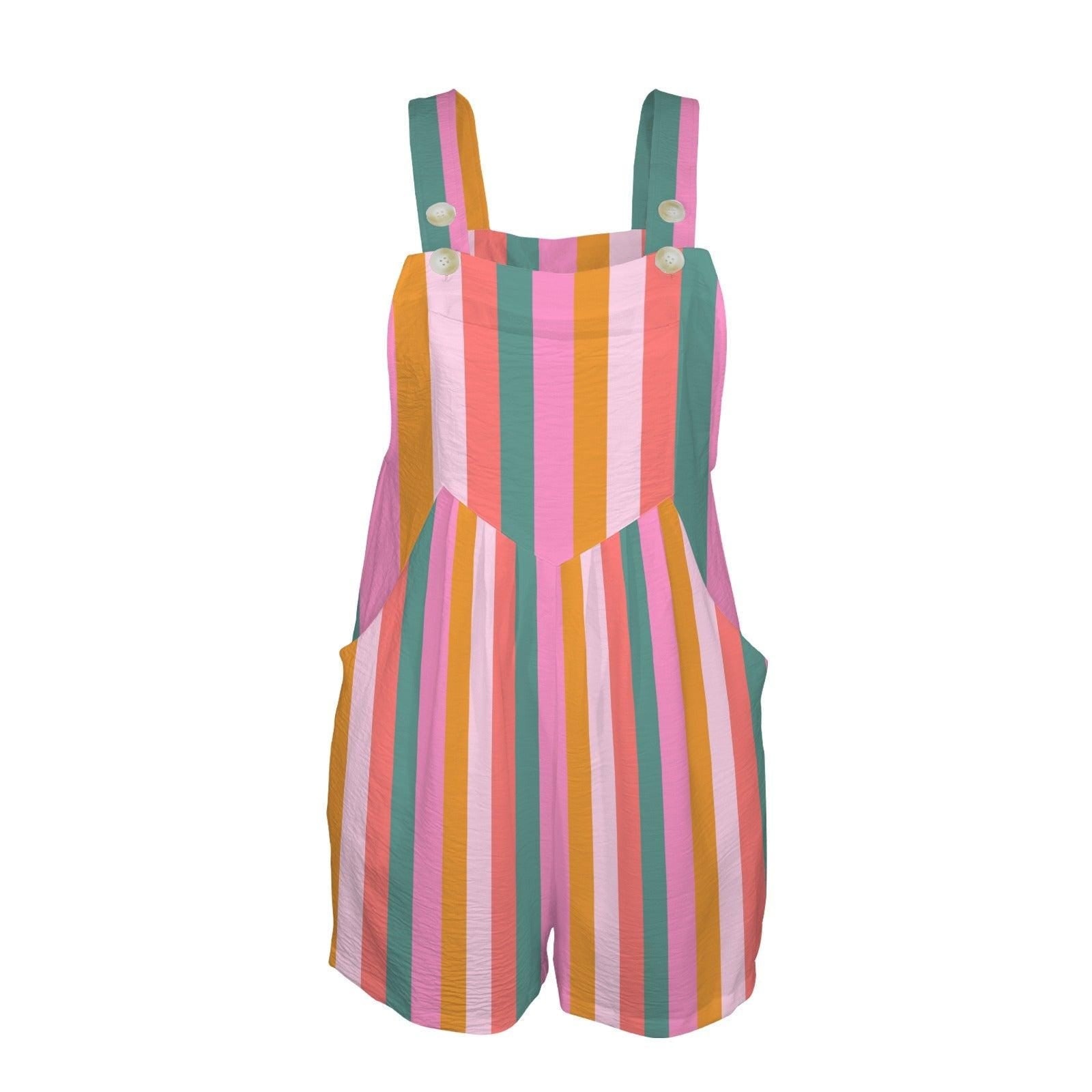 Striped romper for women, colorful summer playsuit with pockets, square neck overall romper, vacation brunch outfit