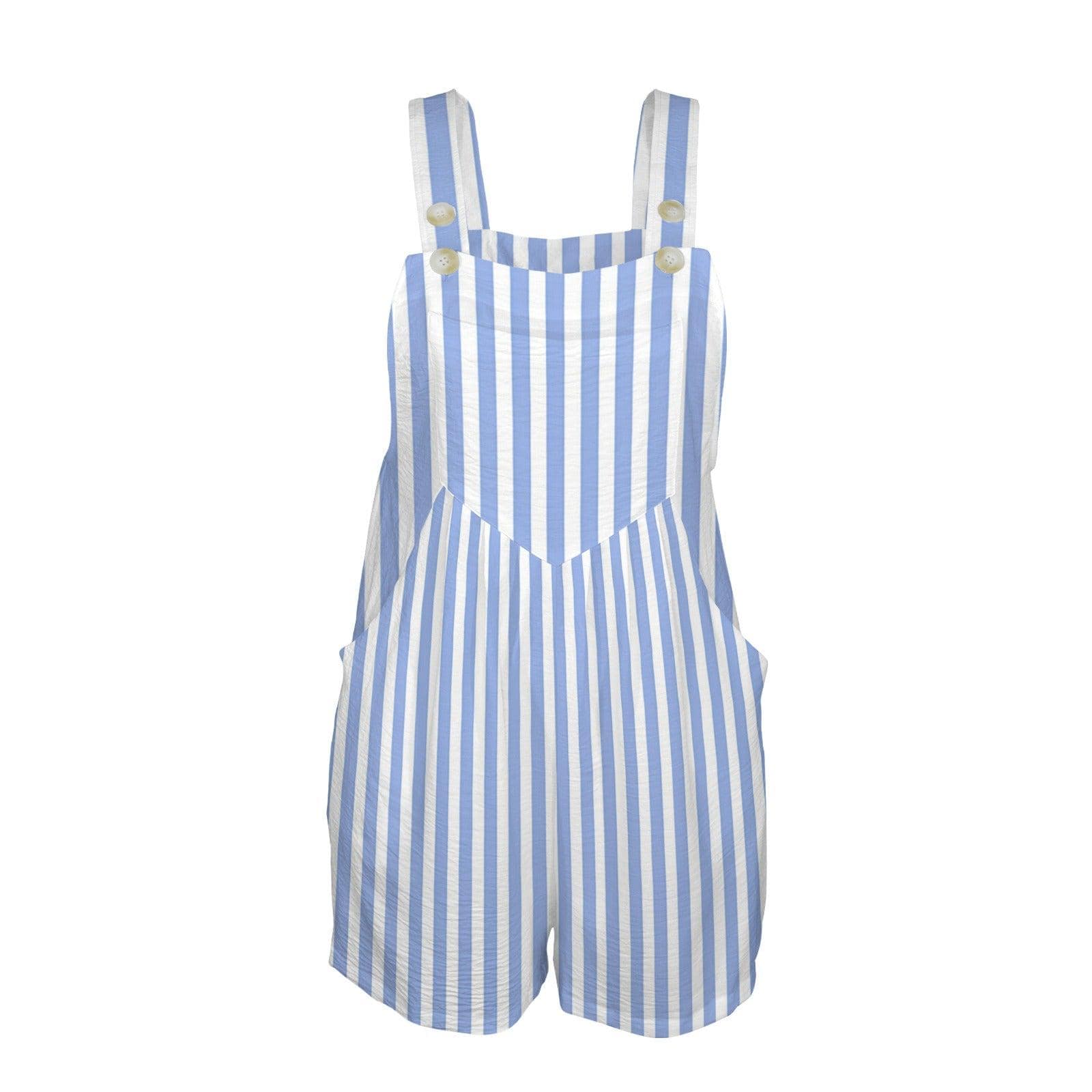 Blue Striped Romper, Coastal Shortall with Pockets, Breezy Summer Outfit