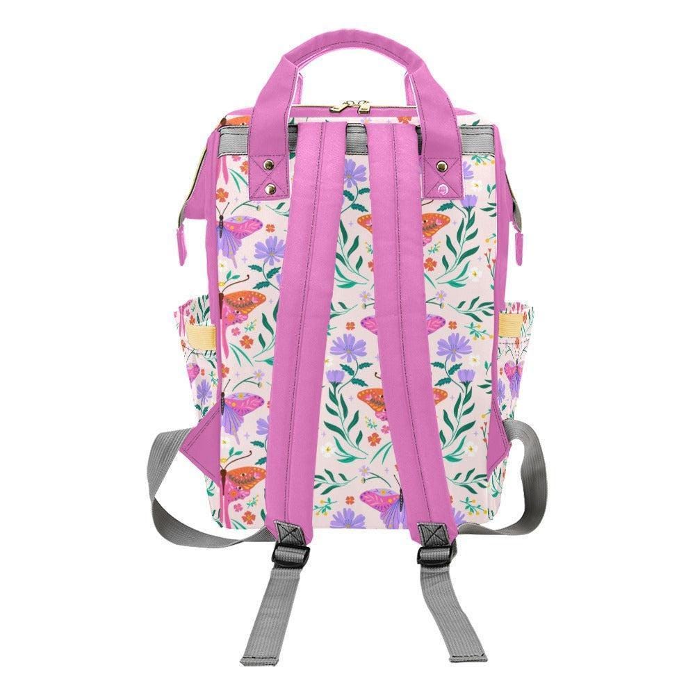 Moth Butterfly Floral Diaper Backpack, Cottagecore Botanical Baby Travel Bag