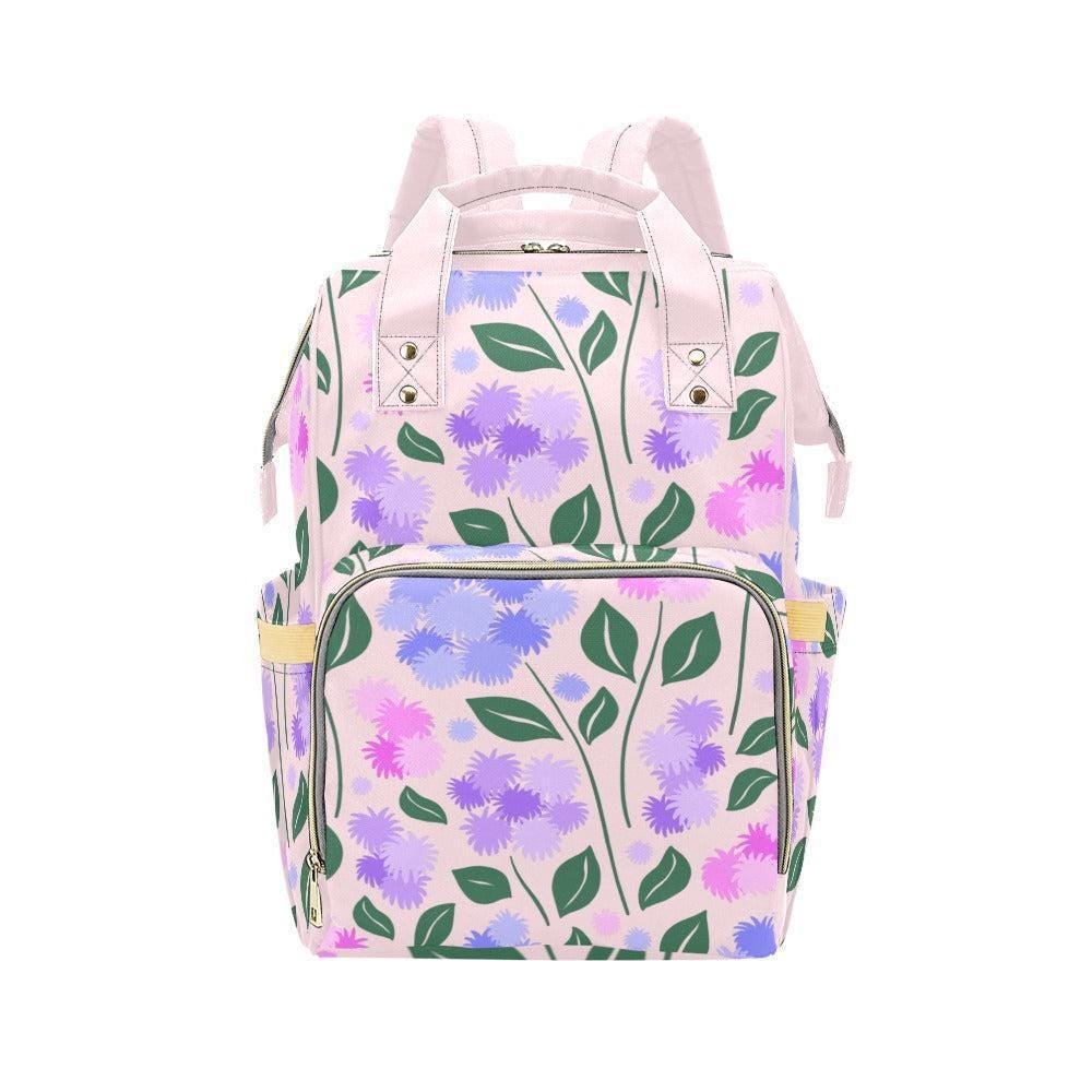 Wildflower Diaper Backpack for Moms, Lavender Floral Baby Travel Bag, Spring Nursery Organizer, Stroller Ready Parent Backpack