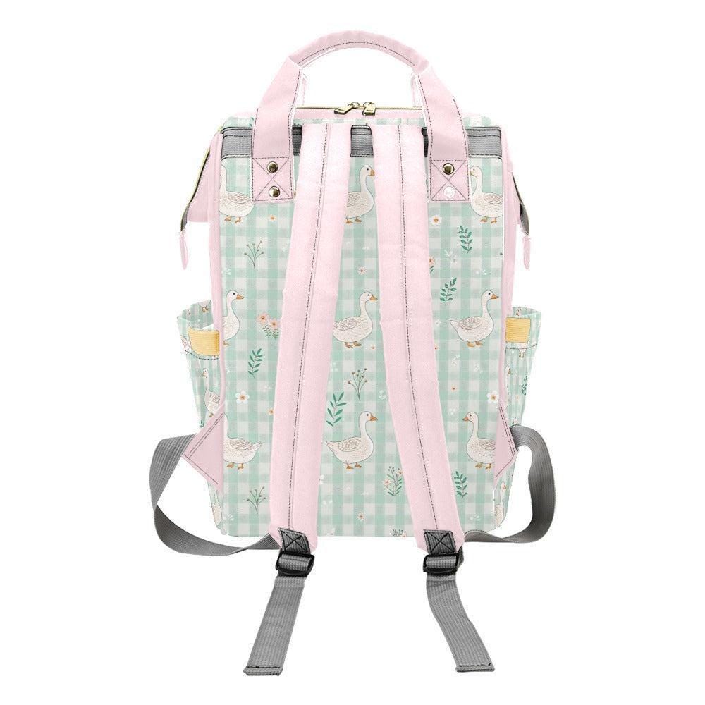 Goose Diaper Bag Backpack, Mint Gingham Cottagecore Mom Bag, Baby Travel Backpack, Farmhouse Stroller Organizer