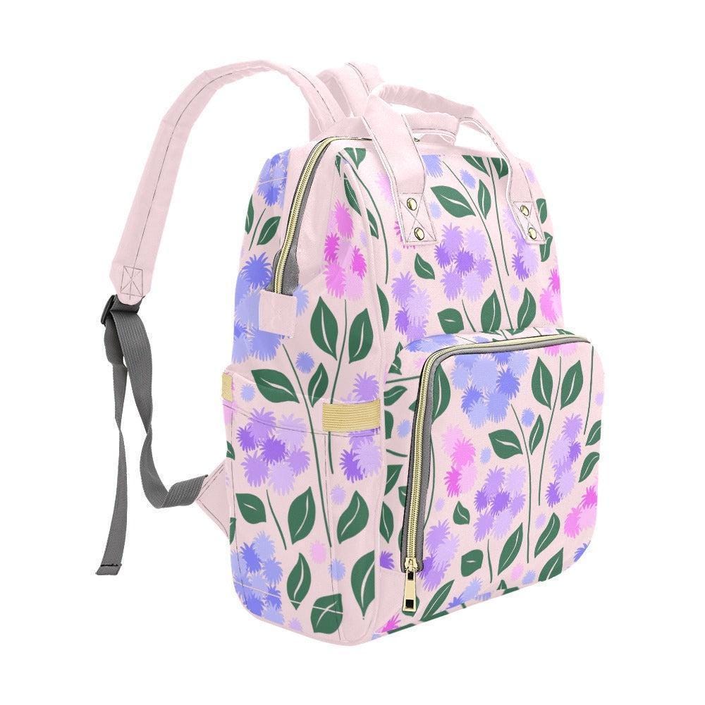 Wildflower Diaper Backpack for Moms, Lavender Floral Baby Travel Bag, Spring Nursery Organizer, Stroller Ready Parent Backpack