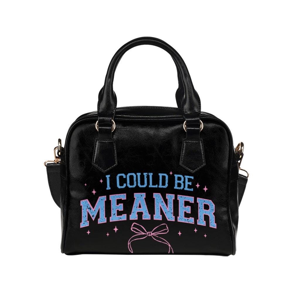 Sassy Varsity Purse, Meaner Quote Handbag, Black Graphic Bowler Bag, Pink Blue Attitude Satchel, Edgy Fashion Gift