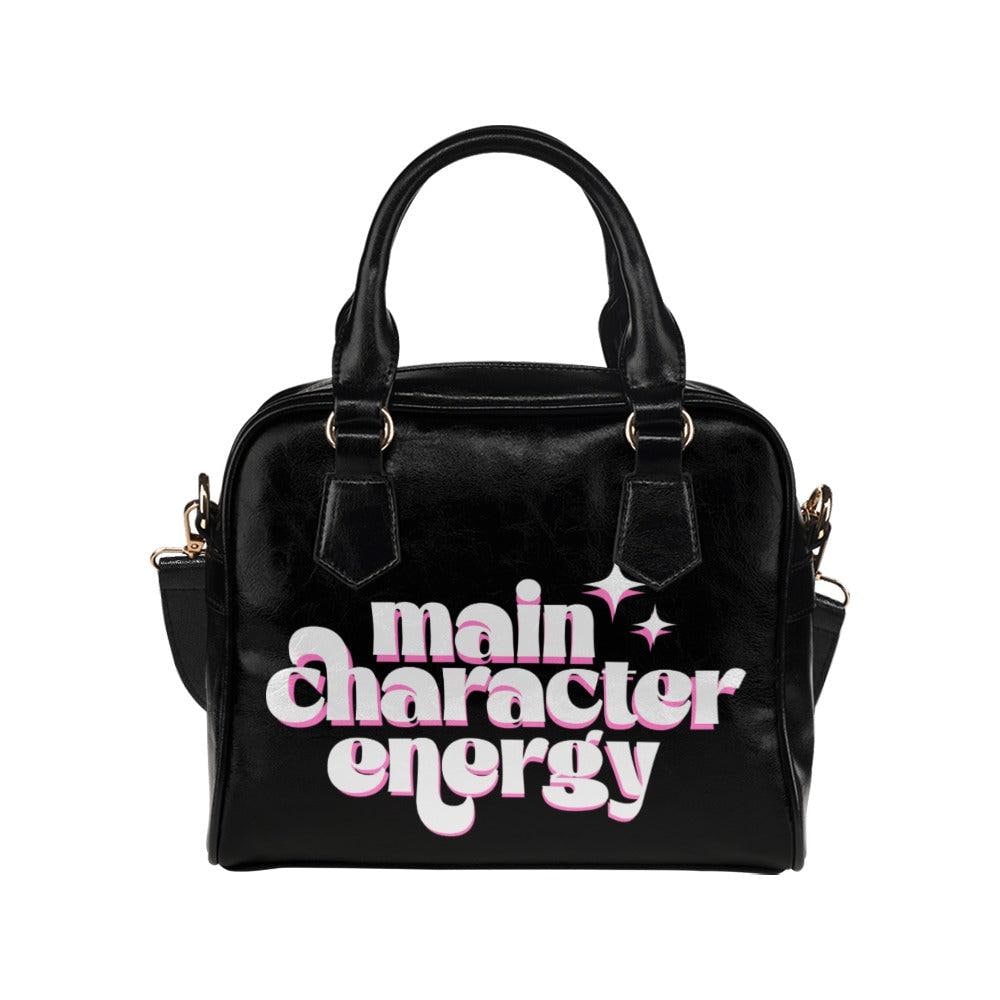 Black Bowler Bag, Main Character Energy Satchel, Retro Typography Graphic Purse