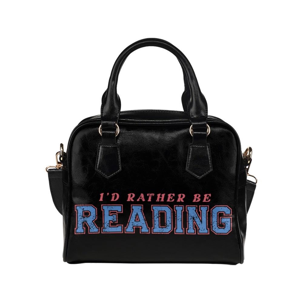 Book Lover Satchel Bag, I'd Rather Be Reading Purse, Literary Shoulder Handbag, Bibliophile Gift, Black Faux Leather Bag