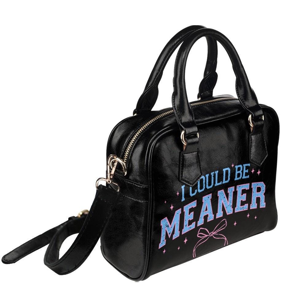 Sassy Varsity Purse, Meaner Quote Handbag, Black Graphic Bowler Bag, Pink Blue Attitude Satchel, Edgy Fashion Gift