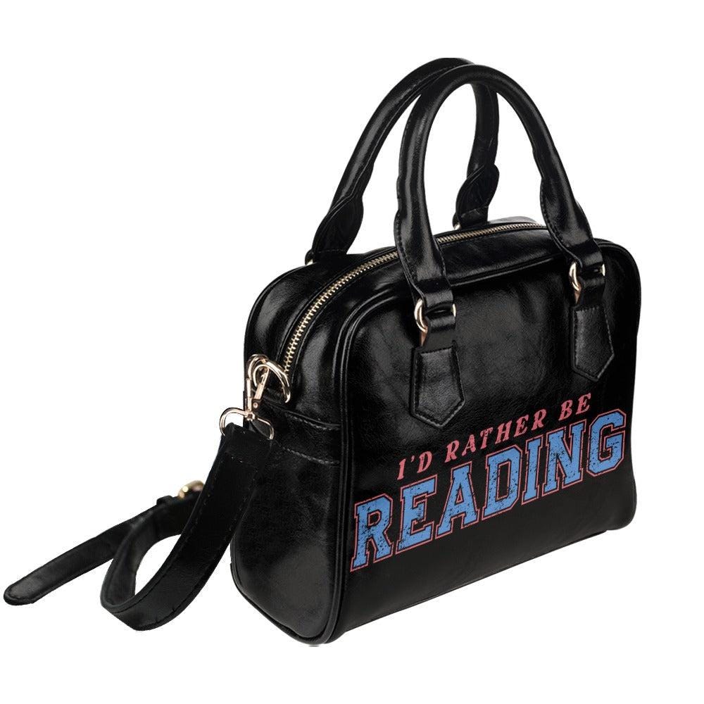 Book Lover Satchel Bag, I'd Rather Be Reading Purse, Literary Shoulder Handbag, Bibliophile Gift, Black Faux Leather Bag