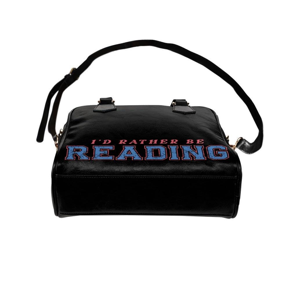 Book Lover Satchel Bag, I'd Rather Be Reading Purse, Literary Shoulder Handbag, Bibliophile Gift, Black Faux Leather Bag
