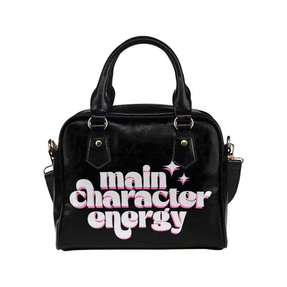 Black Bowler Bag, Main Character Energy Satchel, Retro Typography Graphic Purse