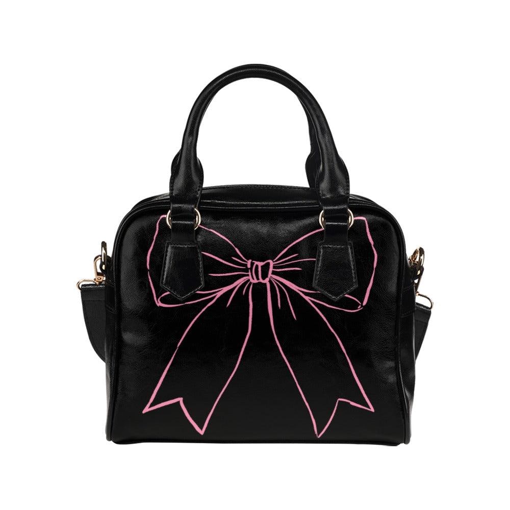 Black Bowler Bag with Pink Bow, Coquette Handbag, Y2K Purse, Cute Girly Shoulder Satchel, Alt Fashion Gift for Her