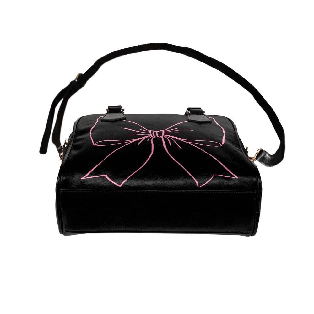 Black Bowler Bag with Pink Bow, Coquette Handbag, Y2K Purse, Cute Girly Shoulder Satchel, Alt Fashion Gift for Her