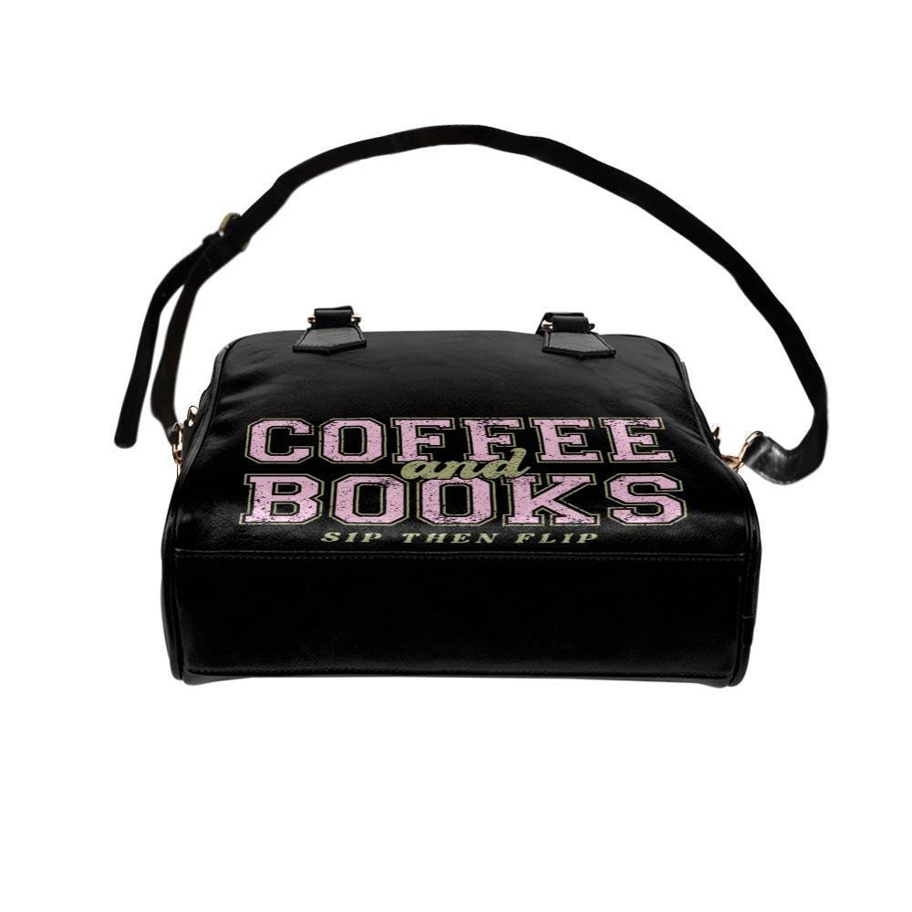 Coffee and books satchel purse, book lover handbag, reader gift shoulder bag, varsity typography top handle bag