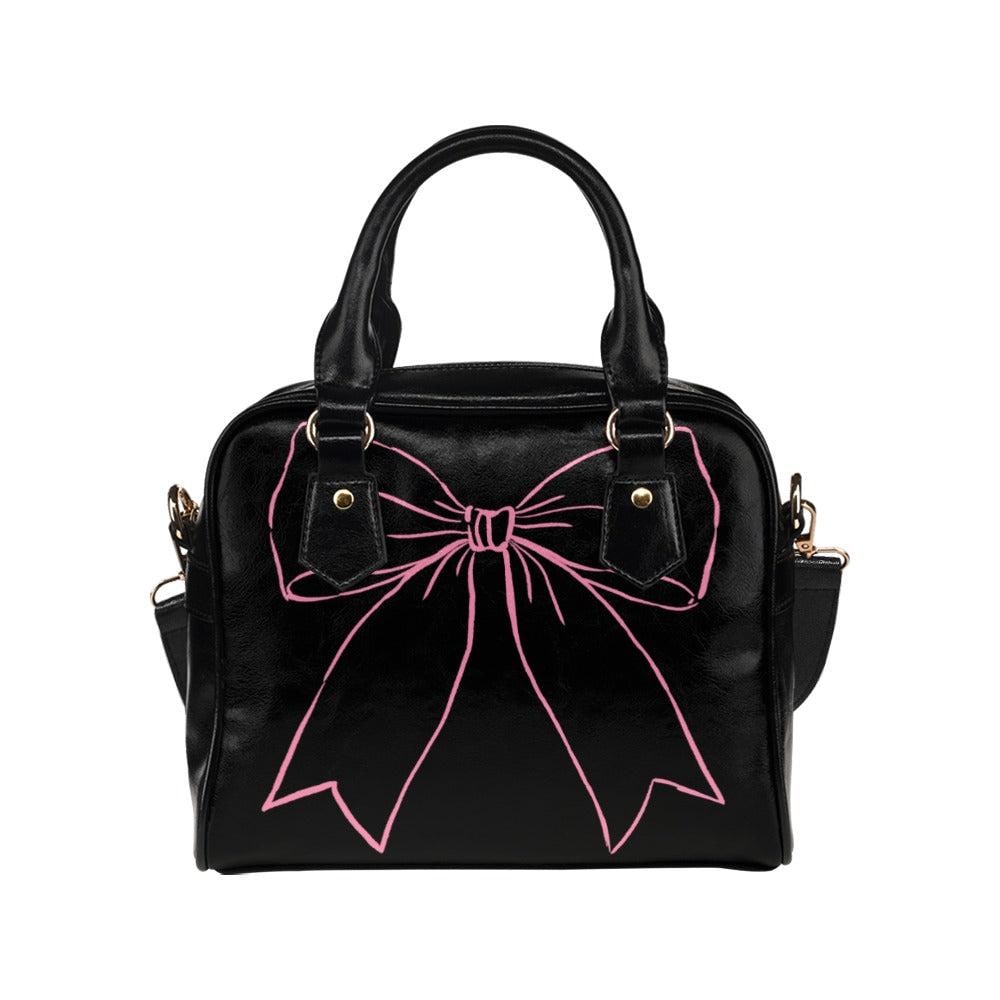 Black Bowler Bag with Pink Bow, Coquette Handbag, Y2K Purse, Cute Girly Shoulder Satchel, Alt Fashion Gift for Her