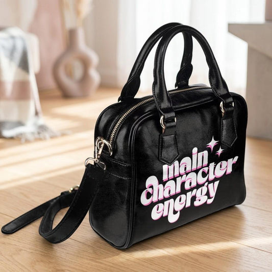 Black Bowler Bag, Main Character Energy Satchel, Retro Typography Graphic Purse