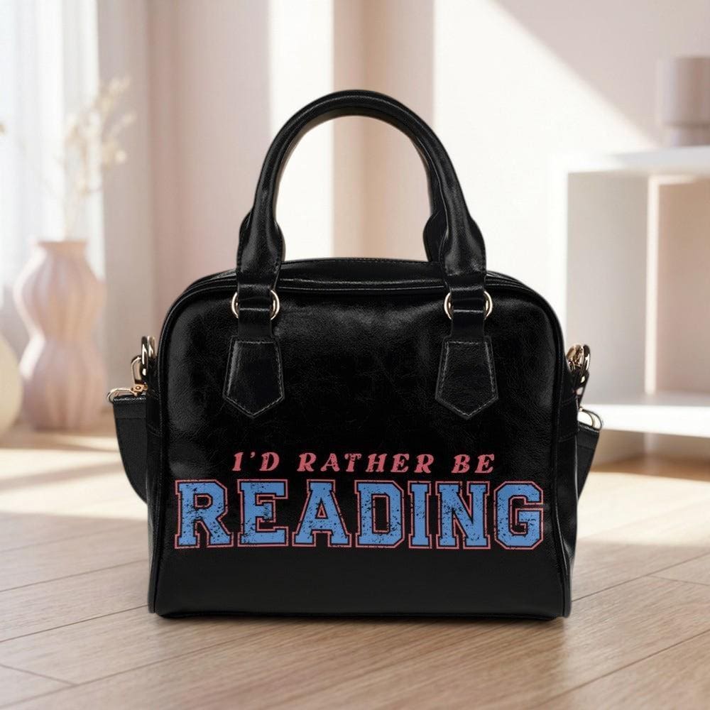 Book Lover Satchel Bag, I'd Rather Be Reading Purse, Literary Shoulder Handbag, Bibliophile Gift, Black Faux Leather Bag