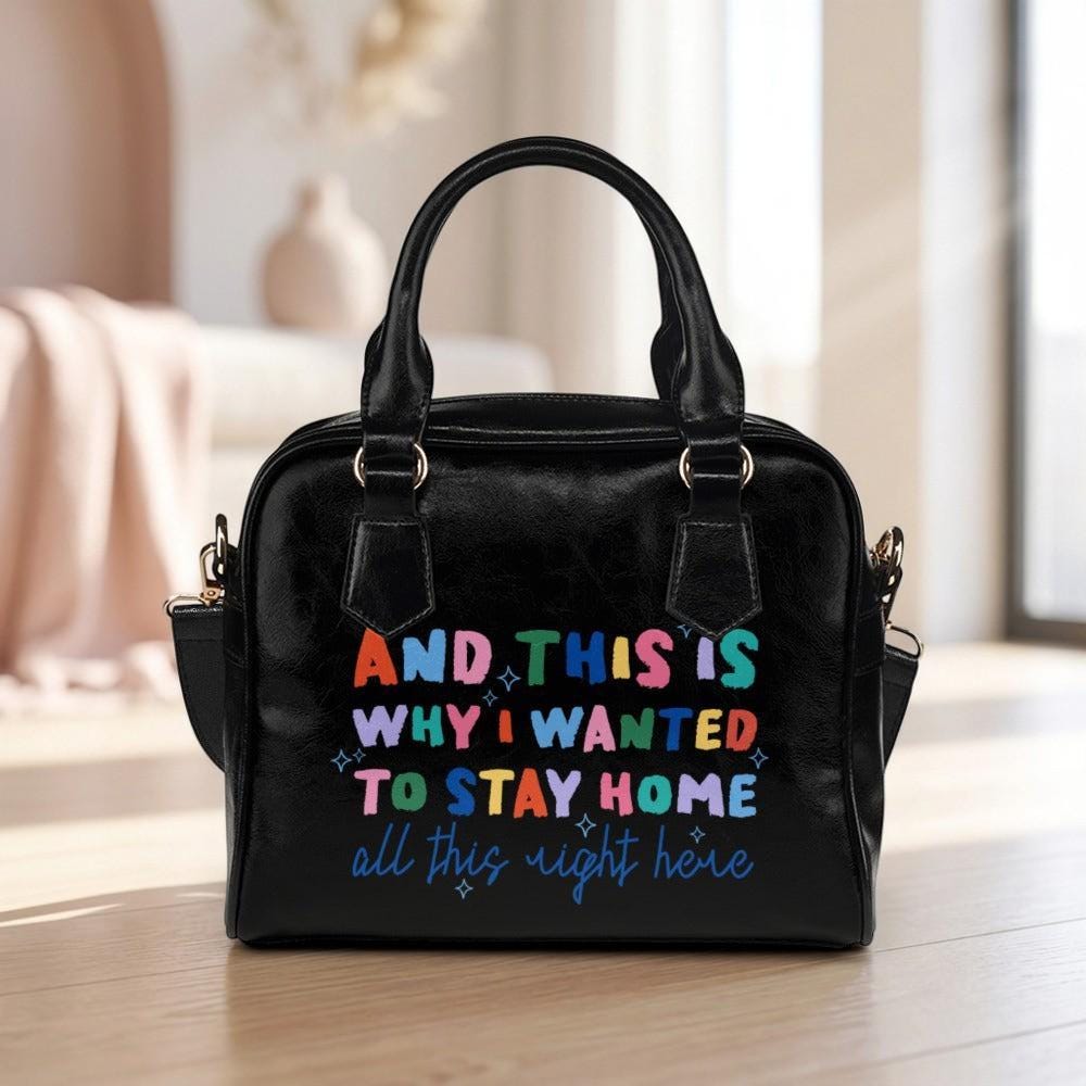 Colorful slogan satchel bag, statement top handle purse, black typography handbag with strap, introvert gift for women