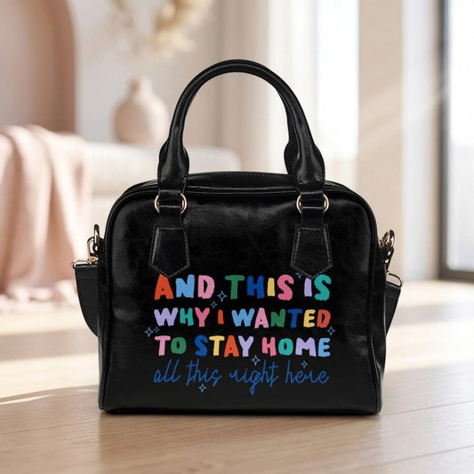 Colorful slogan satchel bag, statement top handle purse, black typography handbag with strap, introvert gift for women