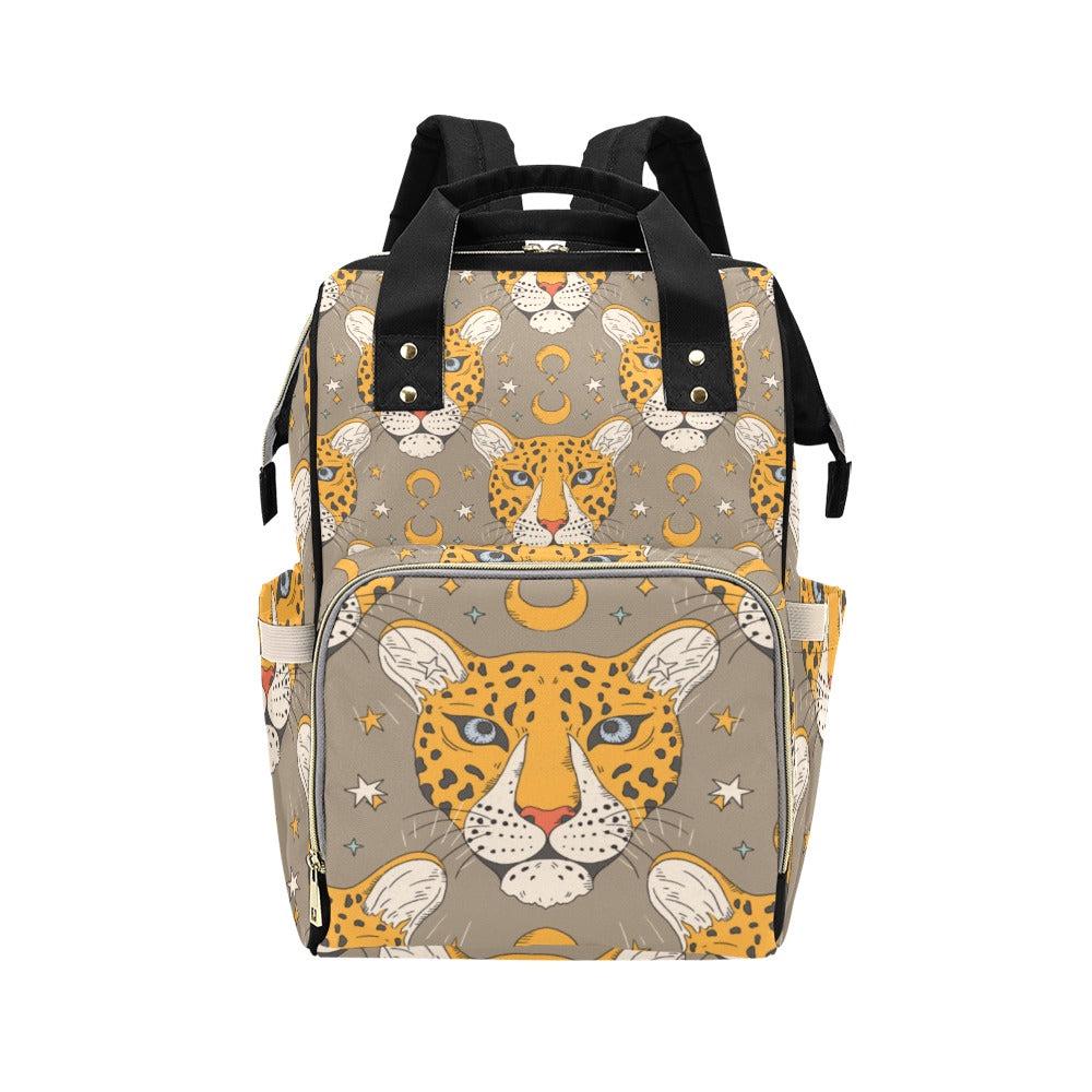 Leopard Diaper Bag Backpack, Neutral Mom Bag, Celestial Baby Backpack, Safari Nursery Organizer, Moon Stroller Bag