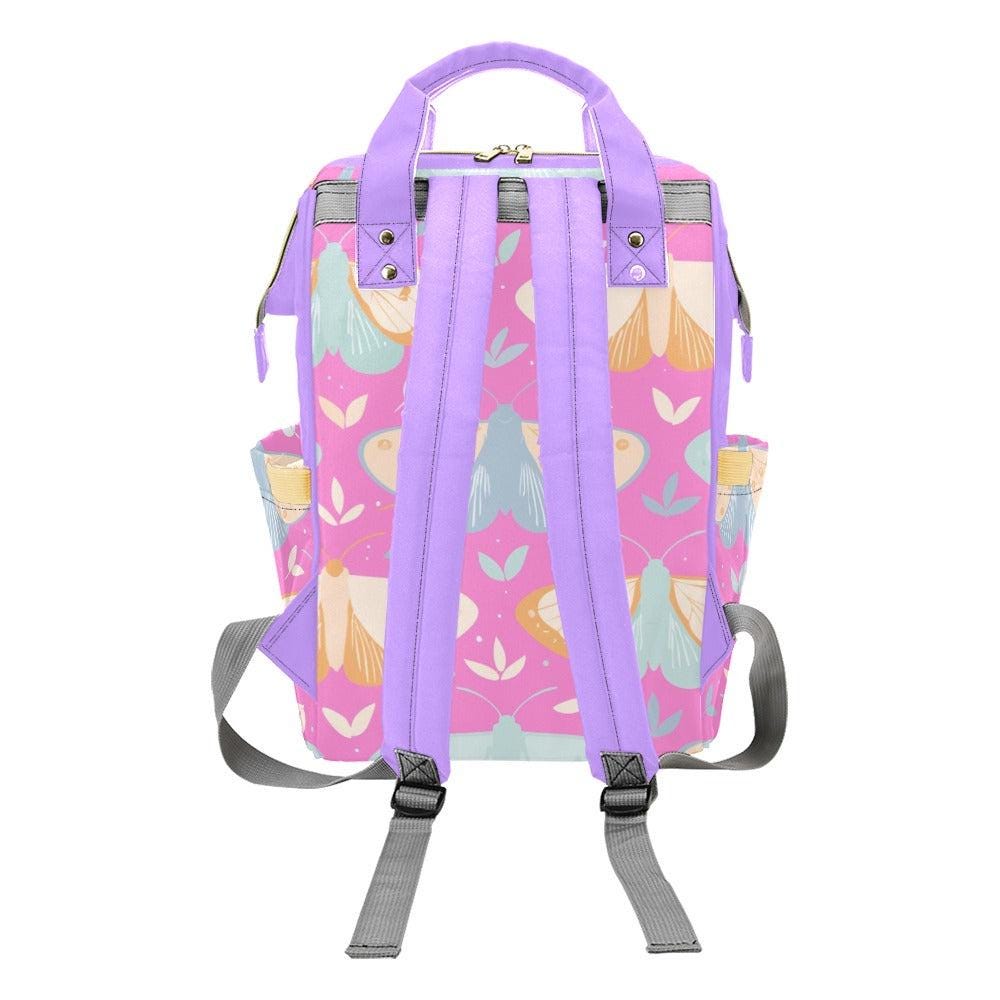 Moth Diaper Bag Backpack, Pink Cottagecore Baby Bag for Moms, Pastel Nursery Organizer, Whimsical Stroller Pack