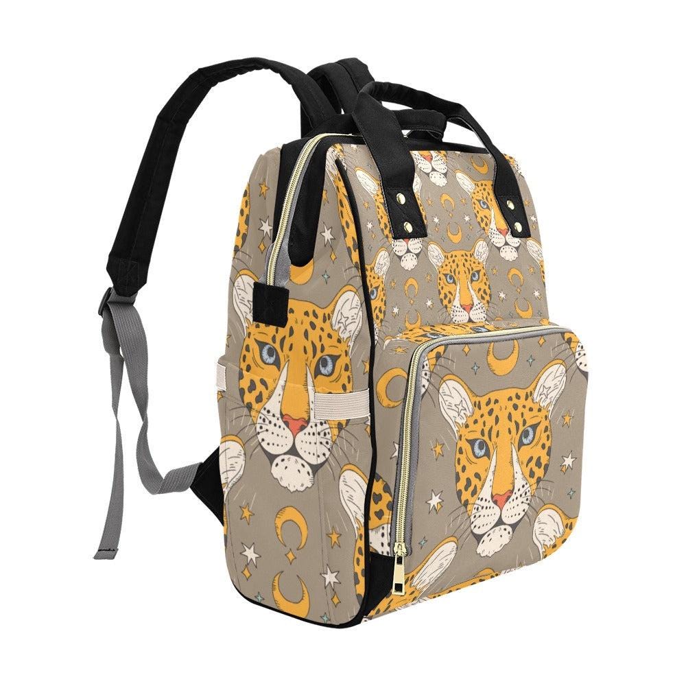 Leopard Diaper Bag Backpack, Neutral Mom Bag, Celestial Baby Backpack, Safari Nursery Organizer, Moon Stroller Bag