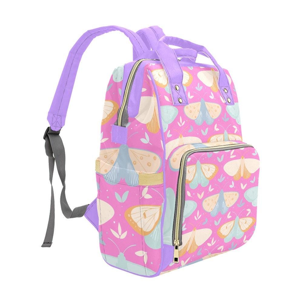 Moth Diaper Bag Backpack, Pink Cottagecore Baby Bag for Moms, Pastel Nursery Organizer, Whimsical Stroller Pack
