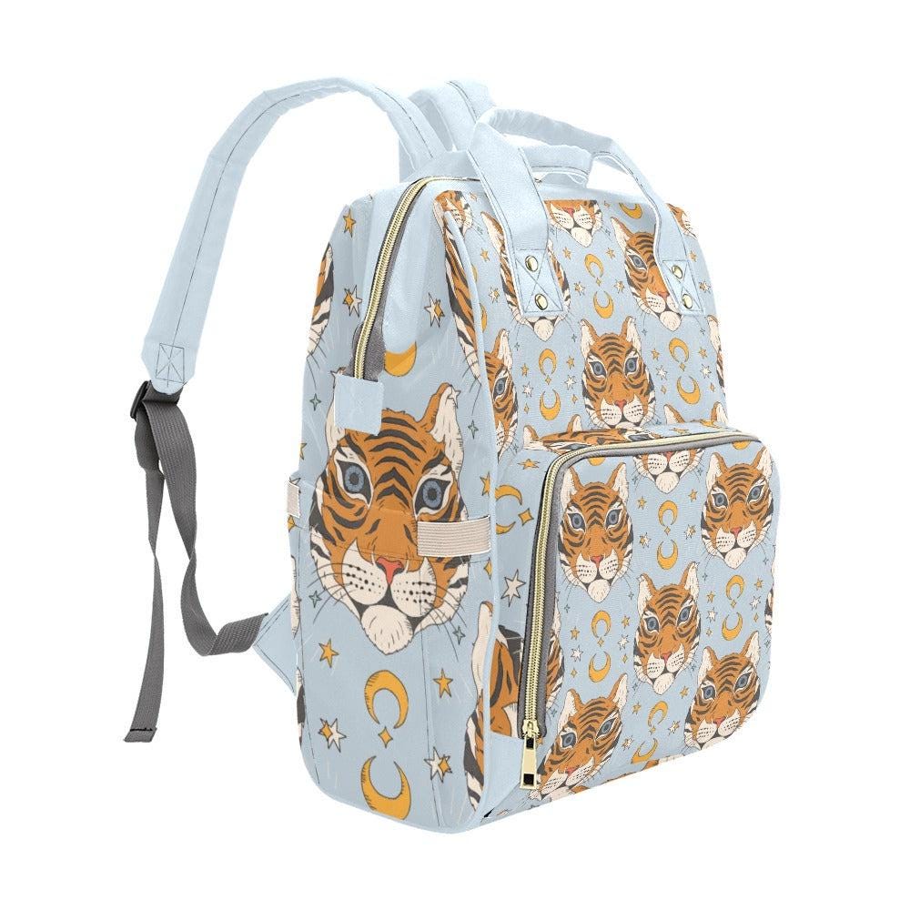 Tiger Diaper Bag Backpack, Celestial Mom Bag, Blue Baby Travel Bag, Moon Nursery Organizer, Animal Print Stroller Bag