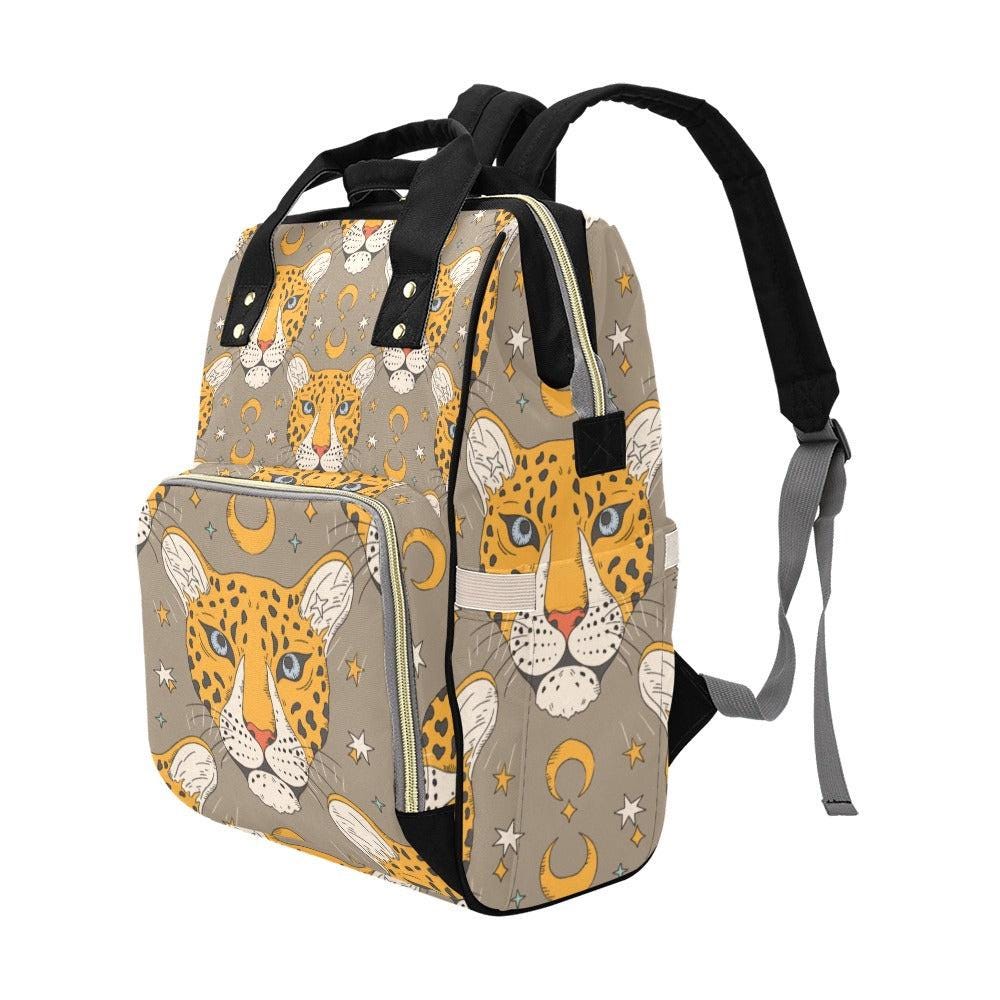 Leopard Diaper Bag Backpack, Neutral Mom Bag, Celestial Baby Backpack, Safari Nursery Organizer, Moon Stroller Bag