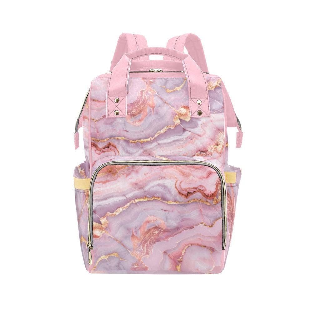 Pink Marble Diaper Bag Backpack, Blush Mom Backpack, Baby Travel Bag, Pastel Nursery Organizer, Chic Stroller Bag Gift