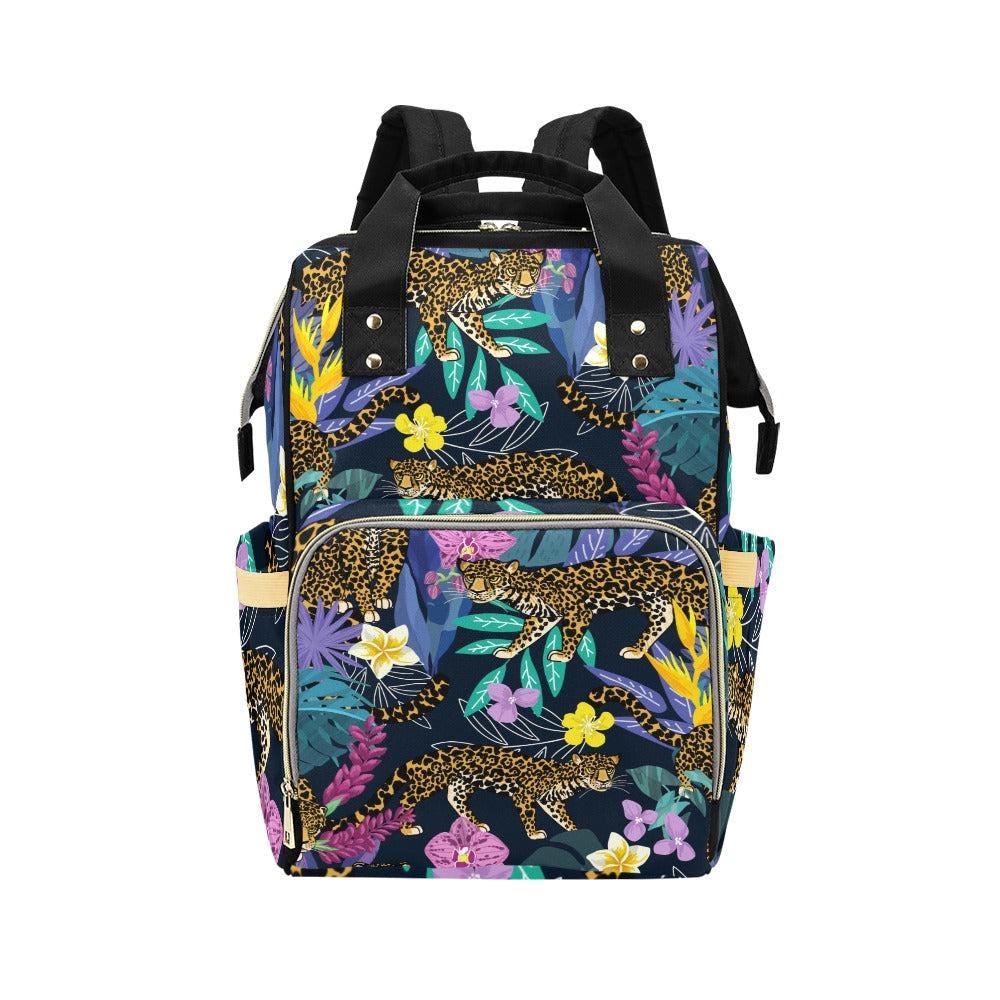 Leopard Diaper Bag Backpack, Tropical Jungle Baby Travel Bag, Nylon Stroller Organizer