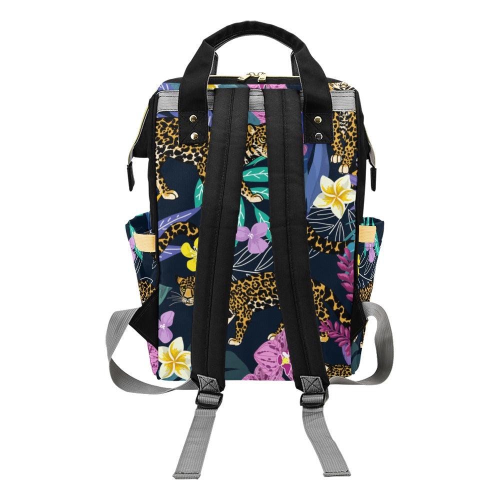 Leopard Diaper Bag Backpack, Tropical Jungle Baby Travel Bag, Nylon Stroller Organizer