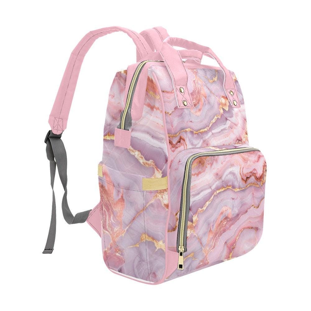 Pink Marble Diaper Bag Backpack, Blush Mom Backpack, Baby Travel Bag, Pastel Nursery Organizer, Chic Stroller Bag Gift